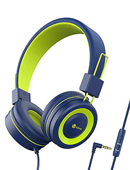 Picture of iClever Kids Headphones with Microphone - 85dB/94dB Volume Limited - Stereo 3.5mm Jack Tangle-Free Wired Headphones for Kids, Foldable - Childrens Headphones for Boys/Girls/School/Travel/iPad, Green