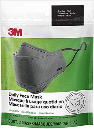 Picture of 3M Daily Face Mask, Reusable, Washable, Adjustable Ear Loops, Lightweight Cotton Fabric, 3 Count (Pack of 1)