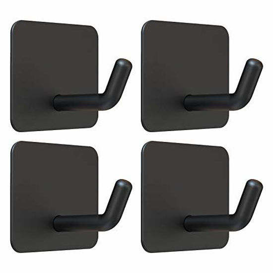 GetUSCart- Adhesive Hooks, VIS'V Black Stainless Steel Self Adhesive Hooks  Heavy Duty Waterproof Wall Hangers Without Nails Kitchen Bathroom Shower  Sticky Wall Hooks for Towel Loofah Hat Key Utensils - 4 Packs