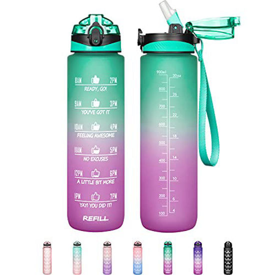 1L/32 oz Motivational Sports Water Bottle Reusable & BPA Free with Time  Marker