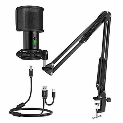 Picture of FIFINE USB Gaming Streaming Microphone Kit for PC Computer, Condenser Mic Set with Arm Stand Mute Button & Gain, Mic Studio Bundle for Podcast Recording Twitch Discord YouTube Zoom, USB C & A -T683