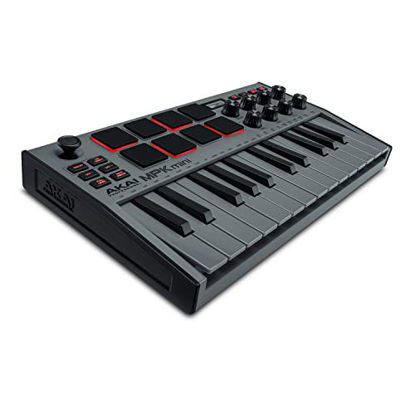 Picture of AKAI Professional MPK Mini MK3 - 25 Key USB MIDI Keyboard Controller With 8 Backlit Drum Pads, 8 Knobs and Music Production Software Included (Grey)