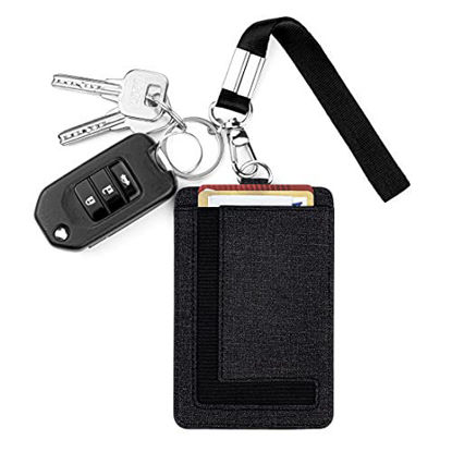 Picture of Women Small Wristlet Keychain Wallet Slim Minimalist Lanyard Card Case Holder ID Case Wallet with Detachable Keychain Wristlet (A-Black)