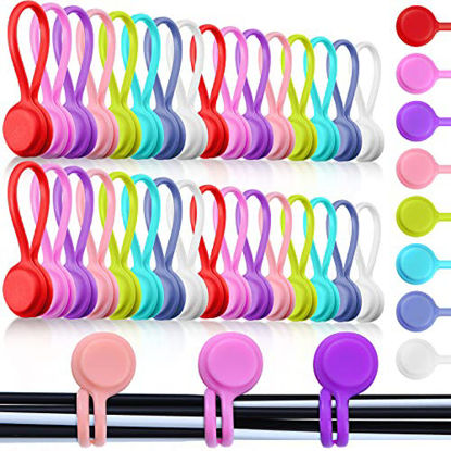 Picture of 32 Pieces Magnetic Cable Ties Silicone Cable Management Ties Reusable Cord Clips Magnet Cable Straps for Bundling, Organizing, Holding Cable Wire Cord to Fridge, Home Office Car (Simple Style)