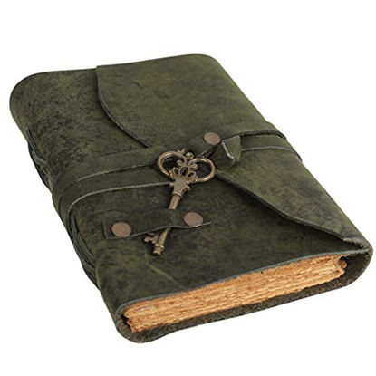 Picture of TUZECH Vintage Leather Journal Writing Notebook Handmade Leather Bound journal with deckle edge paper For Men And Women Gift For Art Sketchbook, Travel Diary And Notebooks To Write (Green)