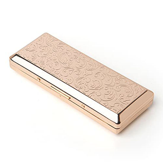 Picture of Metal Cigarette Case - Ladies and Men, Portable Double Sided Spring Clip, Holds 10 100mm Cigarettes (Gold)