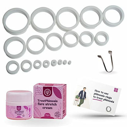 Picture of Vajraang Phimosis Stretching Rings (20 Rings Set) with Fore-Stretch Cream, Tool, and 'How to Use' Booklet, White, 3,4,5,6,8,10,12....38mm
