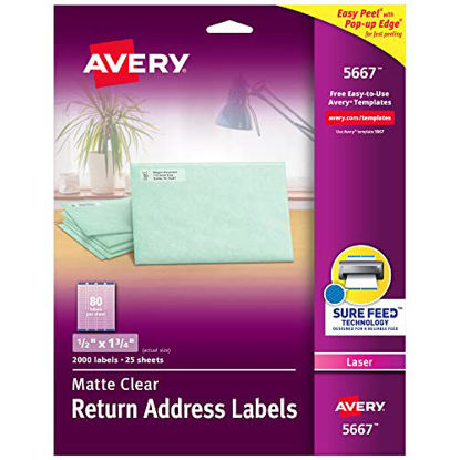 Picture of Avery Matte Frosted Clear Return Address Labels for Laser Printers, 1/2" x 1-3/4", 2,000 Labels (5667)