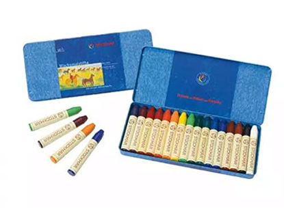 Picture of Stockmar Beeswax Stick Crayons, Set of 16 - Non Toxic, Jumbo Crayons, Beeswax Crayons For Toddlers, Kids -Waldorf Homeschool -Waldorf Art Supplies- Includes Storage Tin