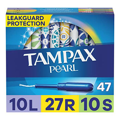 Picture of Tampax Pearl Plastic Tampons, Multipack, Light/Regular/Super Absorbency, Unscented, 47 Count