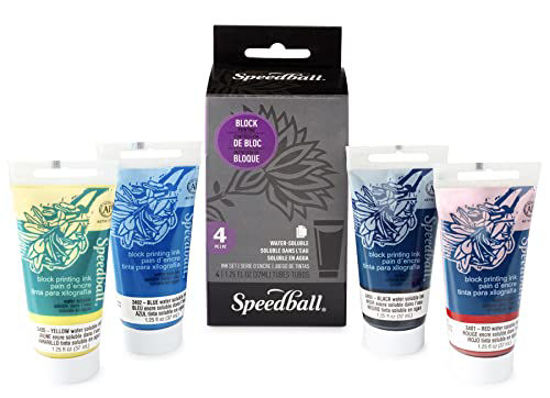 Speedball Water-Soluble Block Printing Ink Starter Set, 4-Color Set,  1.25-Ounce Tubes