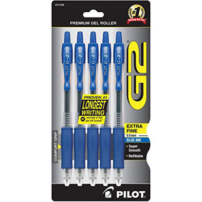 Picture of PILOT G2 Premium Refillable & Retractable Rolling Ball Gel Pens, Extra Fine Point, Blue Ink, 5-Pack (31298)