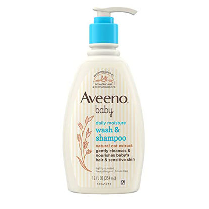 Picture of Aveeno Baby Daily Moisture Gentle Body Wash & Shampoo with Oat Extract, 2-in-1 Baby Bath Wash & Hair Shampoo, Tear- & Paraben-Free for Hair & Sensitive Skin, Lightly Scented, 12 fl. oz
