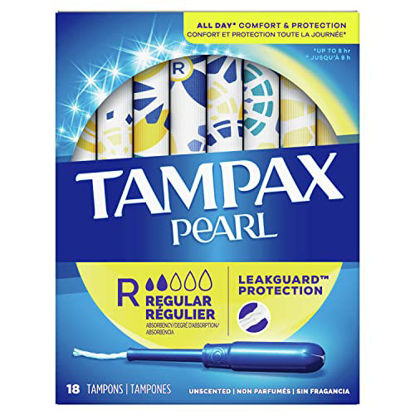 Picture of Tampax Pearl Plastic Unscented Tampons, Regular Absorbency, Blue, 18 Count