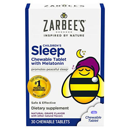Picture of Zarbee'S Kids Melatonin, Chewable Sleep Supplement to Promote Peaceful Sleep, Easy to Take Natural Grape Flavor Tablets for Children Ages 3 and Up, 30 Count