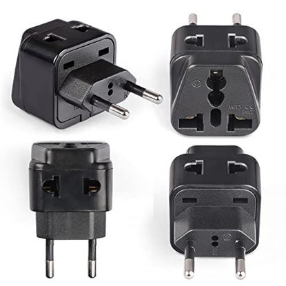 Picture of OREI Europe Power Plug Adapter Works in Russia, Turkey, Ethiopia, Korea, Monaco and More (Type C) - 4 Pack, Black
