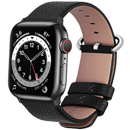 Picture of Fullmosa Leather Bands Compatible with Apple Watch Band 45mm 44mm 42mm 41mm 40mm 38mm,Top Grain Leather Watch Band for iWatch SE Series 7/6/5/4/3/2/1, 44mm 42mm 45mm Black