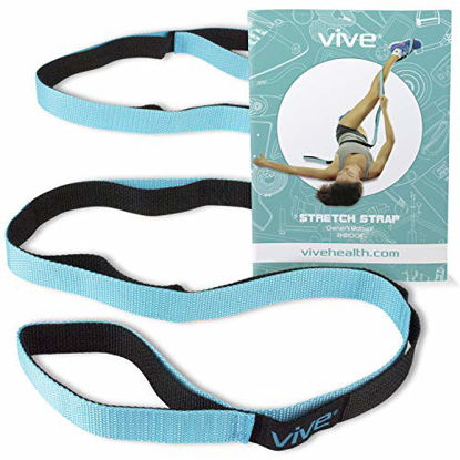 Picture of Vive Stretch Strap - Leg Stretch Band to Improve Flexibility - Stretching Out Yoga Strap - Exercise and Physical Therapy Belt for Rehab, Pilates, Dance and Gymnastics with Workout Guide Book (Teal)