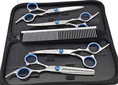 Picture of Pet dog grooming scissors professional hair grooming scissors curved shears kit thinning trimmer comb hair cutting tool 6 pieces set