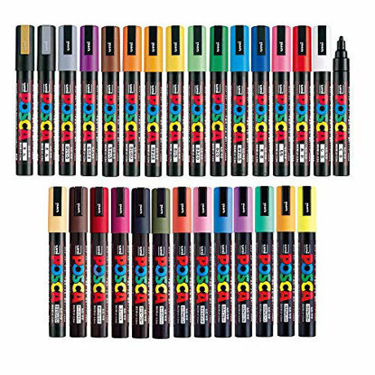 Picture of Uni Posca Paint Marker FULL RANGE Bundle Set , Mitsubishi Poster Colour ALL COLOR Marking Pen Medium Point ( PC-5M ) 29 Colours ( 22 Standard & 7 Natural ) Japan Import