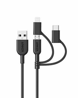 Picture of Anker Powerline II 3-in-1 Cable, Lightning/Type C/Micro USB Cable for iPhone, iPad, Huawei, HTC, LG, Samsung Galaxy, Sony Xperia, Android Smartphones, iPad Pro 2018 and More(3ft, Black)