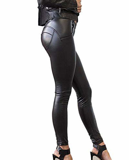 Women's Stretchy Faux Leather Leggings Pants, Sexy Black High Waisted Tights