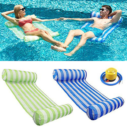 Picture of RACPNEL Pool Float Inflatable Water Hammock for Adults 2-Pack , Multi-Purpose Portable Swimming Pool Lounge Chair Comfortable Floating Lounger Pool Raft Water Floaties (Blue&Green)