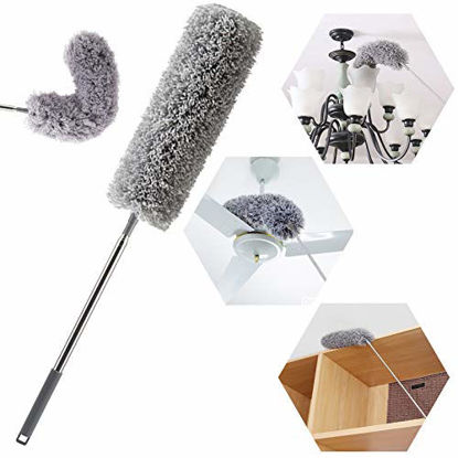 Picture of Upgraded Microfiber Duster for Cleaning with Extension Pole(Stainless Steel)31.5-100 Inch, with Bendable Head. Cleaner with Long Extendable Handle for Cleaning High Cobweb,Ceiling Fan,Blinds,Furniture