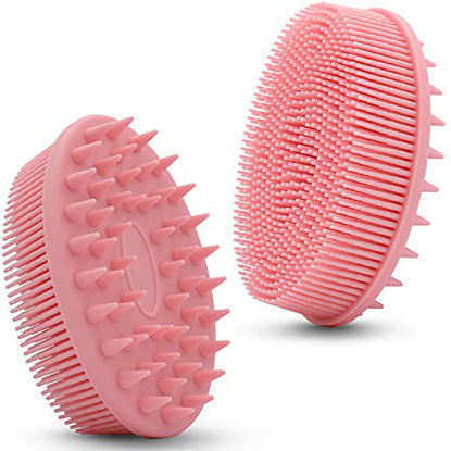 Picture of Upgrade 2 in 1 Bath and Shampoo Brush, Silicone Body Scrubber for Use in Shower, Exfoliating Body Brush, Premium Silicone Loofah, Head Scrubber, Scalp Massager/Brush, Easy to Clean (1PC Pink)