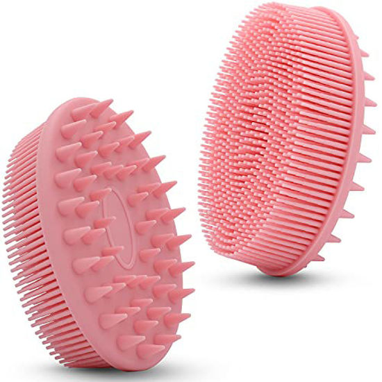 Picture of Upgrade 2 in 1 Bath and Shampoo Brush, Silicone Body Scrubber for Use in Shower, Exfoliating Body Brush, Premium Silicone Loofah, Head Scrubber, Scalp Massager/Brush, Easy to Clean (1PC Pink)