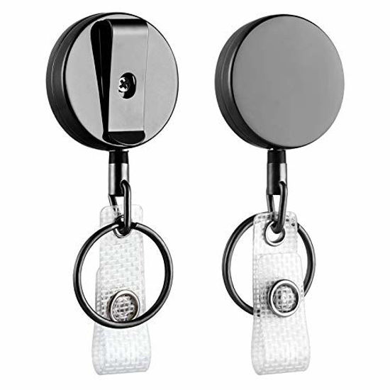 2 Heavy Duty Retractable Badge Reels w/Badge Holder & Key Ring