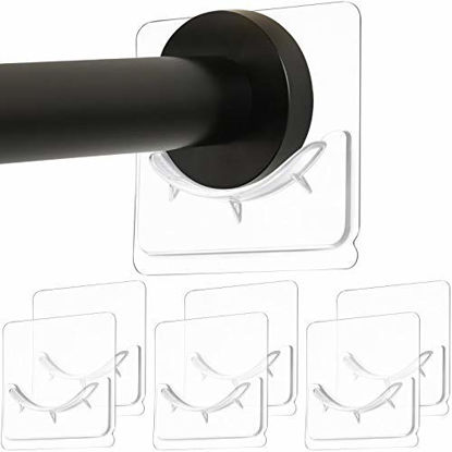 Picture of 6 Piece Adhesive Shower Curtain Rod Holder, Adhesive Wall Mounted Shower Rods Holder Drill-Free Install, Adhesive Rod Mount Retainer, No Drilling, Not Include Shower Curtain Rod (Transparent)