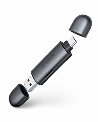 Picture of Anker USB-C and USB 3.0 SD Card Reader, PowerExpand+ 2-in-1 Memory Card Reader with Dual Connectors, for SDXC, SDHC, SD, MMC, RS-MMC, Micro SDXC, Micro SD, Micro SDHC Card, and UHS-I Cards