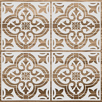 Picture of 4 Pieces Reusable Tile Stencil 12 x 12 Inches Wall Templates Tile Pattern Stencil Drawing Templates for DIY Scrapbooks Wall Floor Home Decors (Mandala Style)