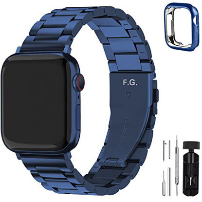 Picture of Fullmosa Compatible Apple Watch Band 42mm 44mm 45mm 38mm 40mm 41mm, Stainless Steel iWatch Band with Case for Apple Watch Series 7/6/5/4/3/2/1/SE, 38mm 40mm 41mm Blue