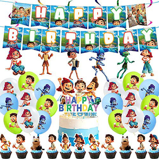 GetUSCart- Luca Birthday Party Decoration, Luca Banner, Cake Top  Hat,Balloons, spiral ,Luca theme Party Supplies