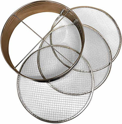 Picture of 4pc Soil Sieve Set, 12" diameter - Stainless Steel Frame Three Interchangeable Sieves With Varying Mesh Sizes Grade - Mix Soil Filter Large Debris Replacement Screens Available Great for Bonsai