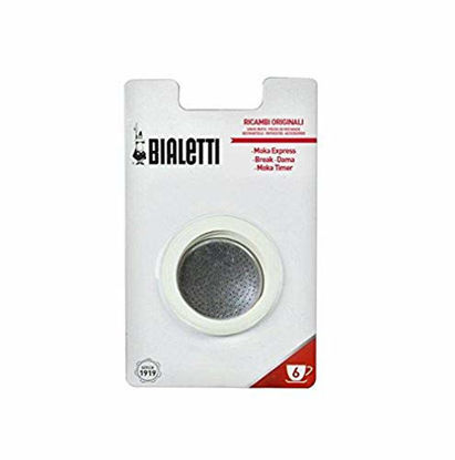Picture of Bialetti Moka Express 6 Cup Replacement Filter and 3 Gaskets , White