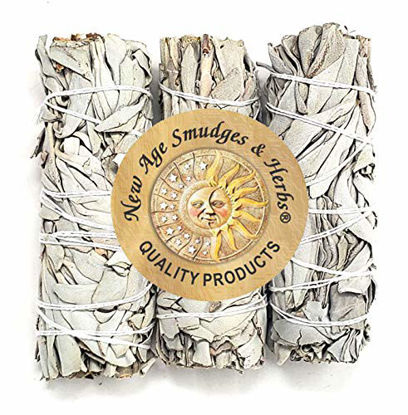 Picture of ( Pack of 3)-New Age Smudges & Herbs - Premium Organic California White Sage 4 Inches Long. Use for Home Cleansing, and Fragrance, Meditation, Smudging Rituals. Grown Organically on private family farms and packaged in the USA.