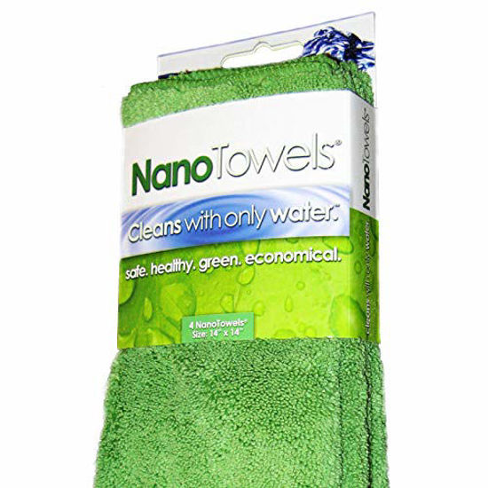 Picture of Nano Towels Cleaning Cloths | Cleans With Only Water - No Chemicals, Paper Or Microfiber Supplies Needed. Wipes Away Dust, Spills & Grime In Seconds. Kitchens, Bathrooms, Windows, Glass 14x14? 4-Pack