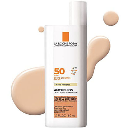 Picture of La Roche-Posay Anthelios Tinted Sunscreen SPF 50, Ultra-Light Fluid Broad Spectrum SPF 50, Face Sunscreen with Titanium Dioxide Mineral Face Sunscreen, Universal Tint, Oil-Free