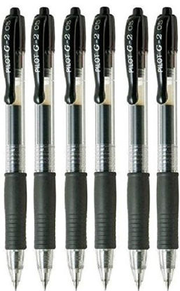 Picture of Pilot G2 Black Retractable Rollerball Pen Pens Extra Fine Gel Ink Refillable 0.5mm Nib Tip 0.3mm Line G2-5 (Pack Of 6)