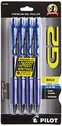 Picture of PILOT G2 Premium Refillable & Retractable Rolling Ball Gel Pens, Bold Point, Blue Ink, 4-Pack (31084)