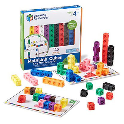 Picture of Learning Resources MathLink Cubes Early Math Activity Set - 115 Pieces, Ages 4+ Kindergarten STEM Activities, Math Cubes Activity Set and Games for Kids, Mathlink Cubes Activity Set