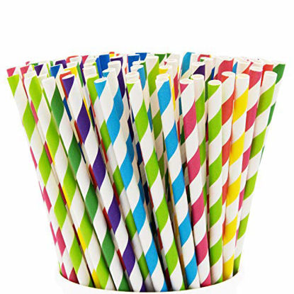 Picture of Paper Drinking Straws [200 Pack] 100% Biodegradable - Assorted Colors