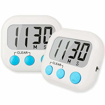 Picture of 2 Pack Digital Kitchen Timer for Cooking Big Digits Loud Alarm Magnetic Backing Stand Cooking Timers for Baking White