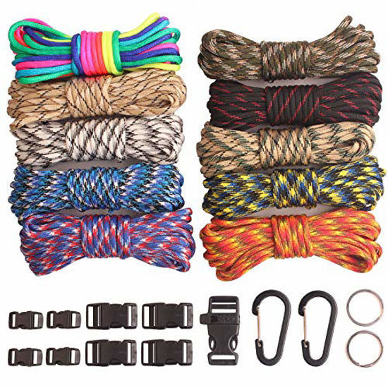 Picture of GeGeDa Paracord,Paracord 550 Combo Crafting Kits with 5 Types Buckles,20 Feet Each Paracord Rope (Dark Rainbow Set 200feet)