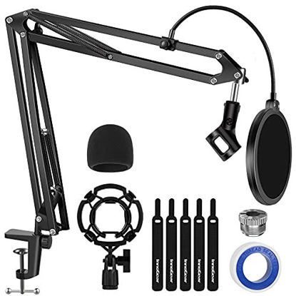 Picture of InnoGear Mic Stand, Microphone Stand for Blue Yeti Boom Arm Scissor Max Load 4.0 lb with Windscreen, Pop Filter, Shock Mount, Mic Clip, 3/8" to 5/8" Adapter for Mics Broadcasting Recording Game