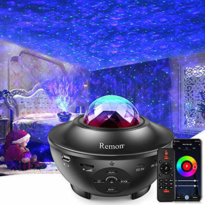 Picture of Remon Star Projector Galaxy Projector Smart Night Light with 10 Colors Ocean Wave and Starry Scene Works with Alexa and Google Home, Valentine Gift Bluetooth Music Speaker for Kids Bedroom