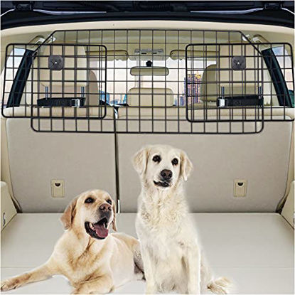 Picture of Dog Car Barrier for SUV, Vehicles Pet Divider Gate for Trunk Cargo Area - Extendable for Universal Fit, Straps & Bungee Cords for Double Stability, Rust-Proof Metal Mesh